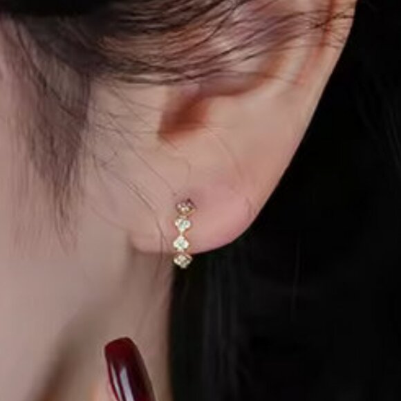 Dainty Pave Huggie Earrings in Gold & Silver, 925 Sterling Silver. #1095 - Picture 1 of 4